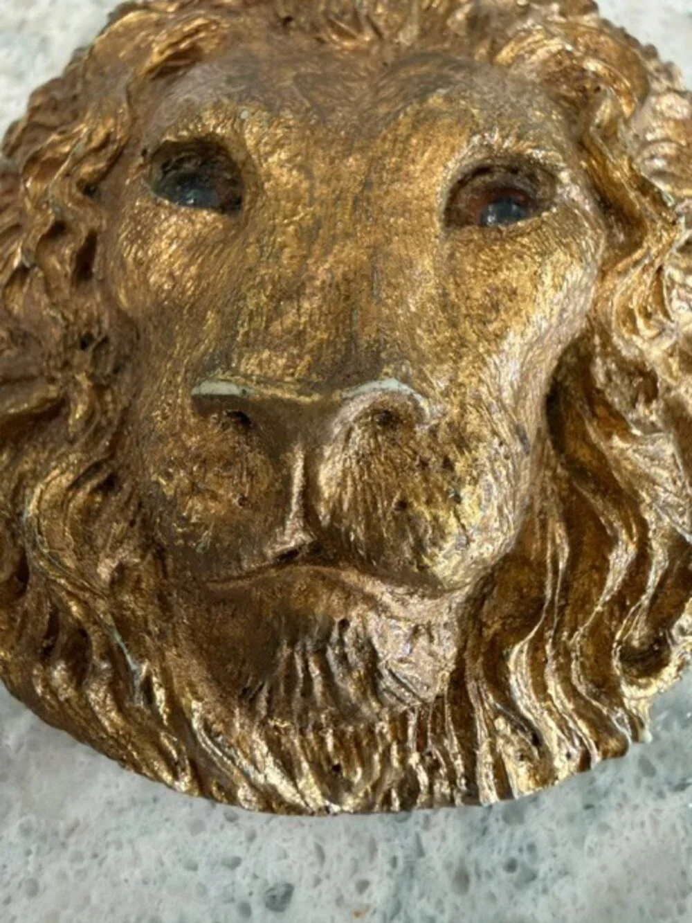 Vintage Charmant Belt Buckle Lion Face Beverly Hills Glass Eyes Wall Plaque Gold
